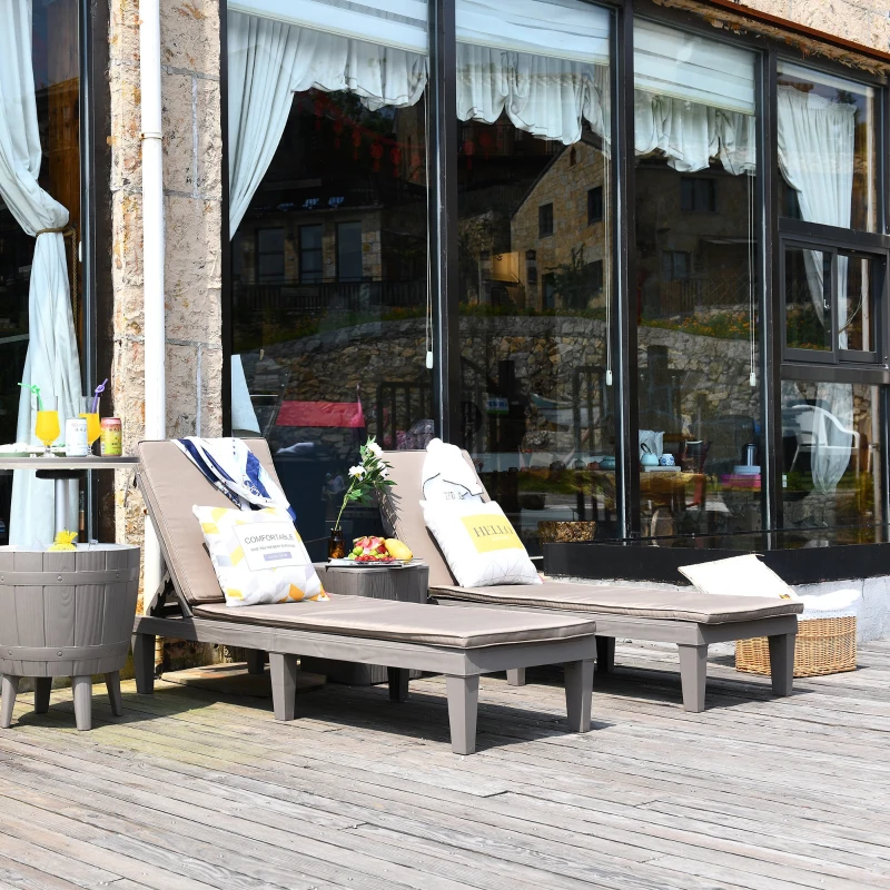 Outsunny 2PCs Patio Chaise Lounge Chair Sun Lounger with 5-Level Adjustable Back Cushion Outdoor Garden Poolside