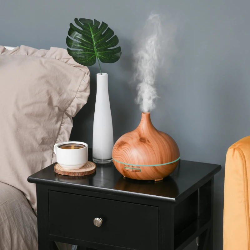 HOMCOM 400ml Aroma Diffuser for Essential Oils & Water Humidifier w/ 7 LED Lights Timer Auto Shutdown Home Office Relaxation Mini Spa Wood Effect Brown