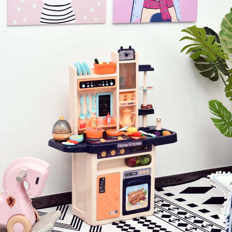 HOMCOM Kids Pretend Play Plastic Kitchen Set Blue