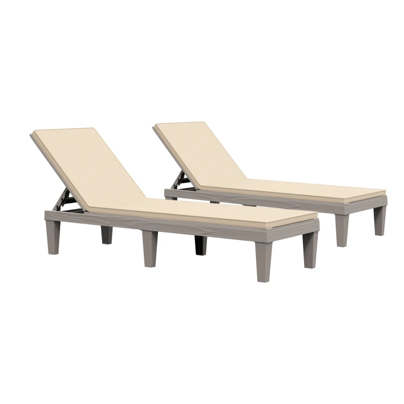 Outsunny 2PCs Patio Chaise Lounge Chair Sun Lounger with 5-Level Adjustable Back Cushion Outdoor Garden Poolside