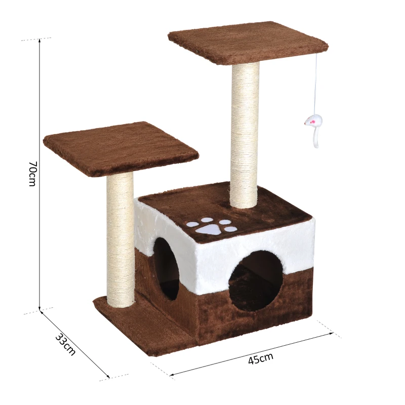 PawHut Cat Tree Tower for Indoor Cats Kitten House Scratching Posts with Condo Perch Interactive Mouse Toy, 45 x 33 x 70 cm, Brown
