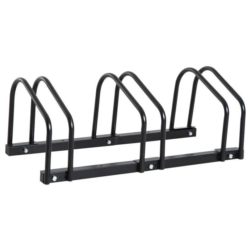 HOMCOM Bike Stand Parking Rack Floor or Wall Mount Bicycle Cycle Storage Locking Stand 76L x 33W x 27H (3 Racks, Black)