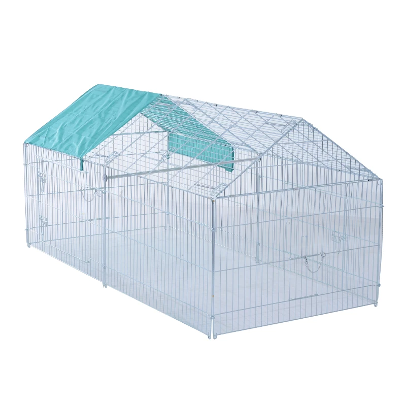 PawHut Small Animal Metal Pet Enclosure Outdoor Run Play Rabbit Guinea Pig Duck Chicken Folding Cage Playpen Hutch w/ Cover (220L x 103W x 85H (cm))
