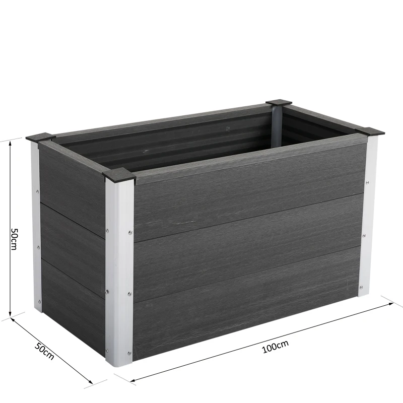 Outsunny Raised Garden Planter, 100Lx50Wx50H cm, Wood, Plastic, Aluminium-Grey