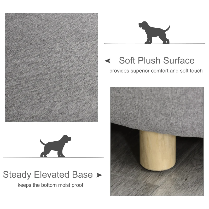 PawHut Dog Sofa Oval Shaped Pet Bed, Cat Chair Couch with Sponge Padded Cushion, Washable Cover, Wooden Legs for Small Dogs - Light Grey