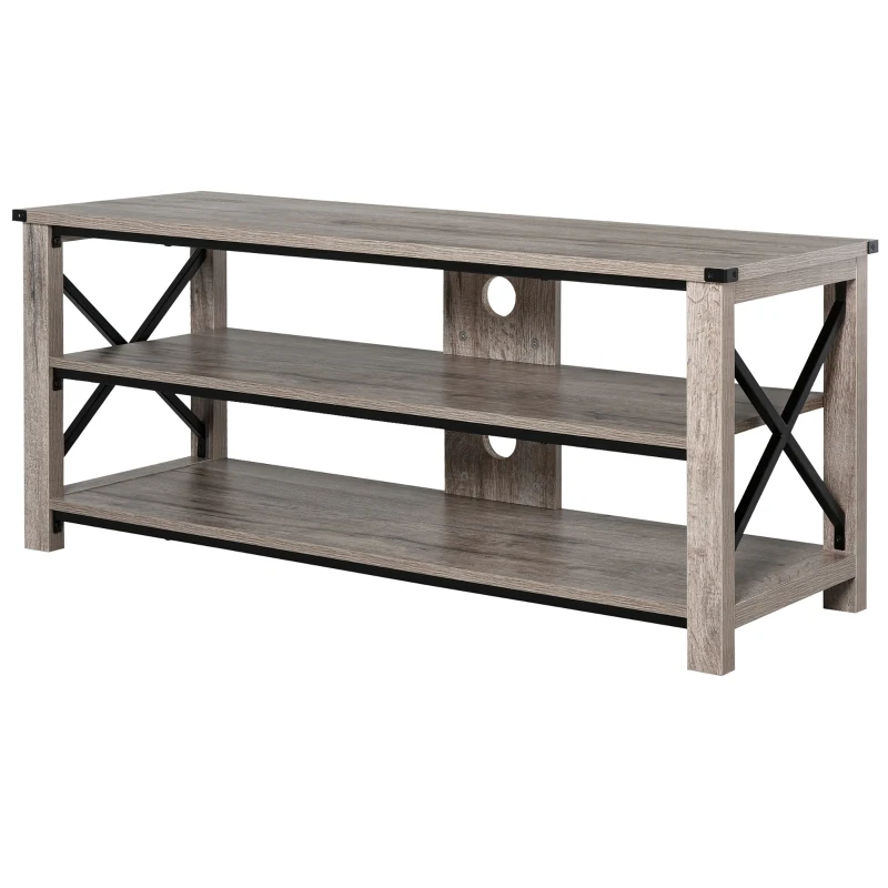 HOMCOM Rustic 3-Tier TV Stand Unit w/ Metal Accents Support Cable Hole Living Room Television Tidy Display Bedroom Brown
