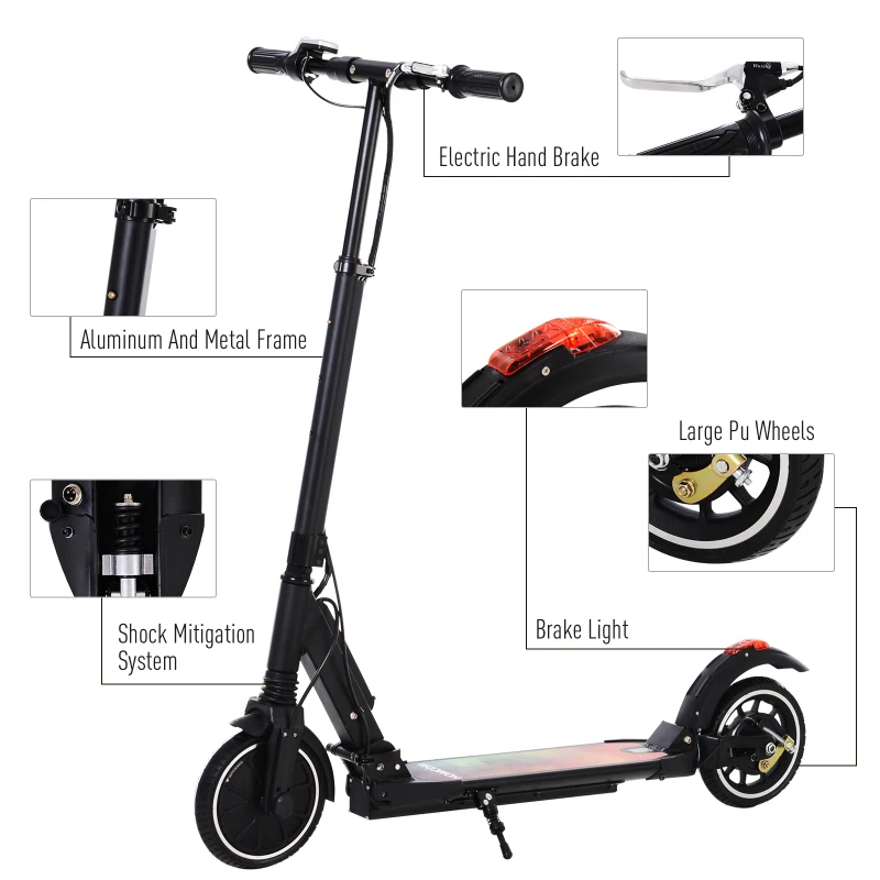 HOMCOM Electric Scooter 250W Folding Motorised Mobility Kick Scooter Adults Lightweight E Scooter 36V