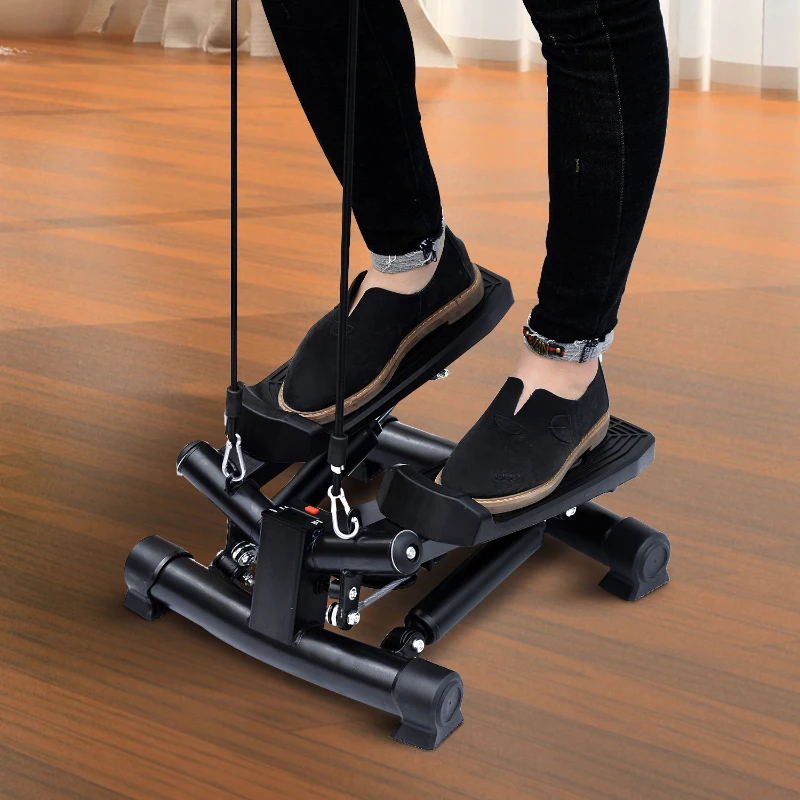HOMCOM Mini Stepper W/Training Ropes-Black