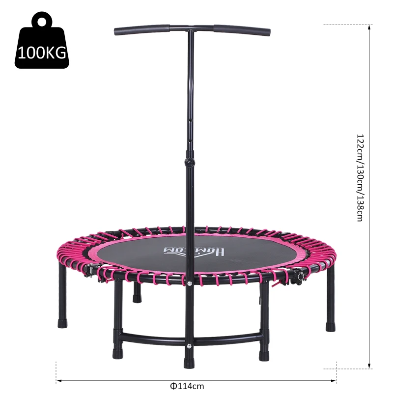 HOMCOM Mini Round Steel Frame Trampoline w/ Adjustable Handle Pink