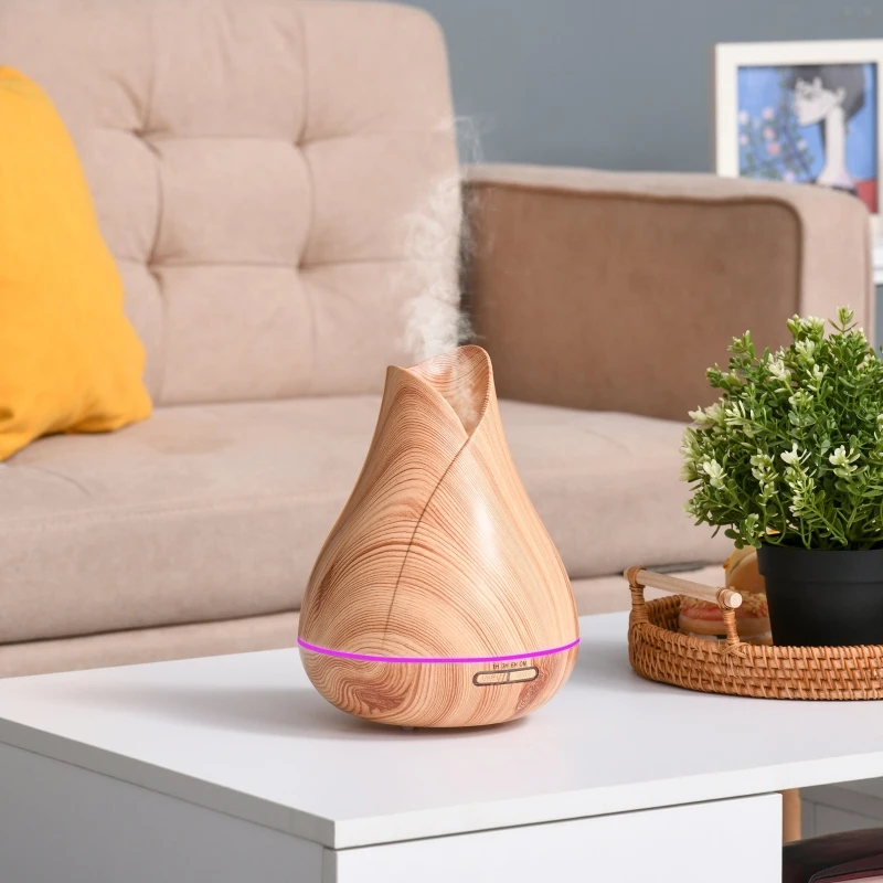 HOMCOM 300ml Aroma Diffuser for Essential Oils Humidifier with Timer, 7 Colors Lights Changing, USB Connection, Auto-off for Home and Office, Wood Effect Nature