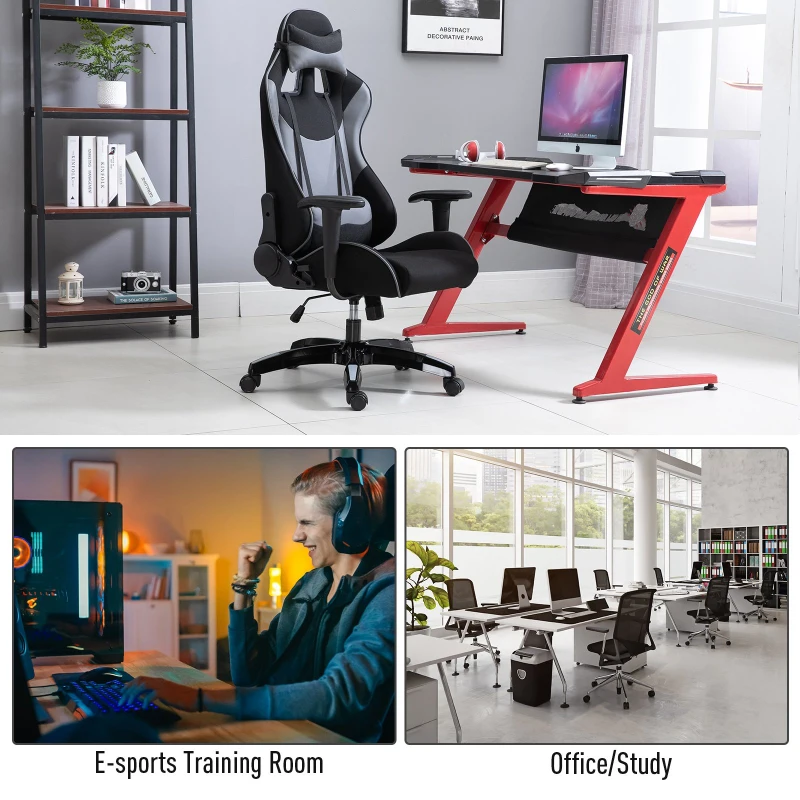 Vinsetto Racing Gaming Chair Reclining Rocker Office Swivel Adjustable Height Seat w/ Headrest, Lumbar Pillow Grey