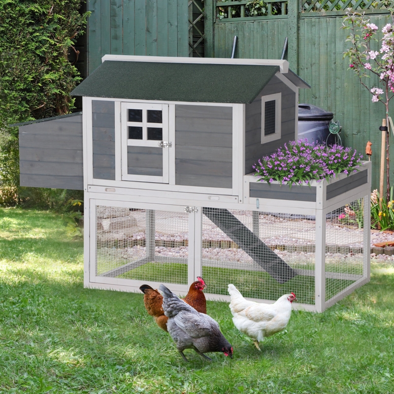 PawHut 160cm Wooden Chicken Coop Hen Hutch Poultry House Nesting Cage Planting Box