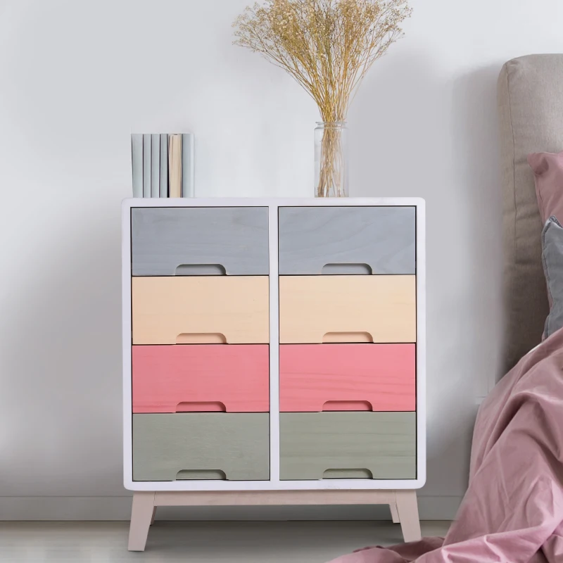 HOMCOM Chest of Drawers, 55Dx30Wx65.5 H cm, Paulownia Wood-Multicolour