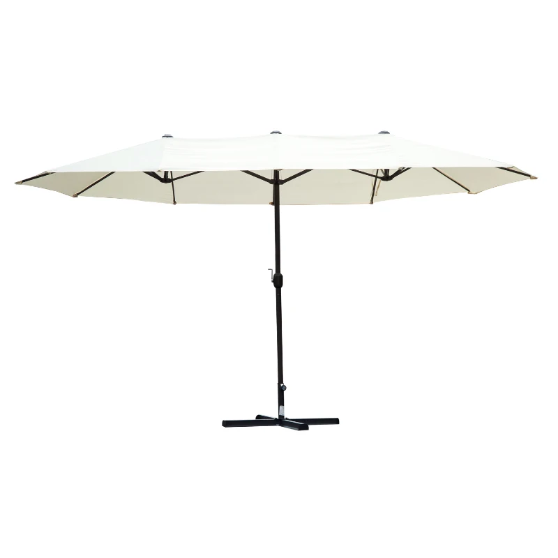 Outsunny 4.6 m Twin Parasol with Crank-Cream White