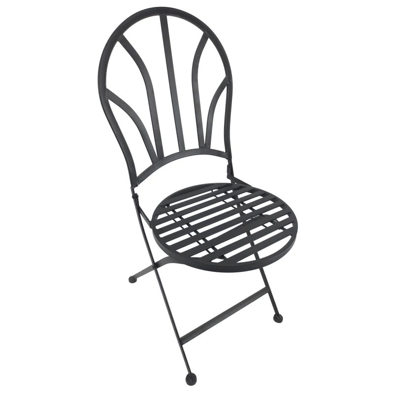 Outsunny Garden Metal Bistro Set 2 Folding Chair 1 Table Outdoor Furniture Black