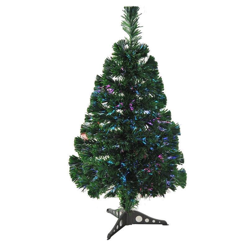 HOMCOM 2FT Pre-Lit Artificial Christmas Spruce Tree, Plastic Stand-Green