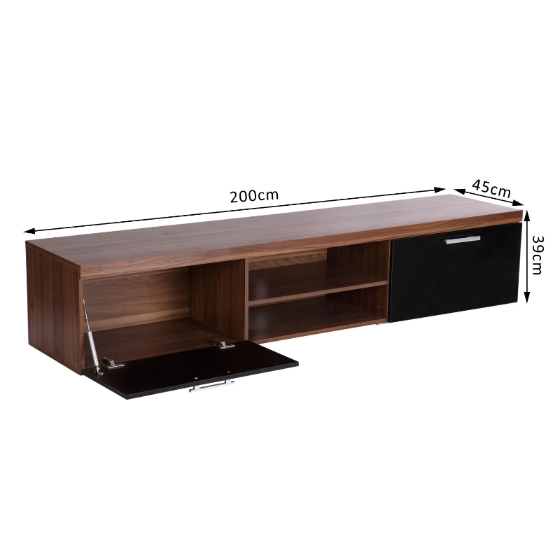 HOMCOM TV Cabinet Unit, 2 High Gloss Doors-Black/Walnut