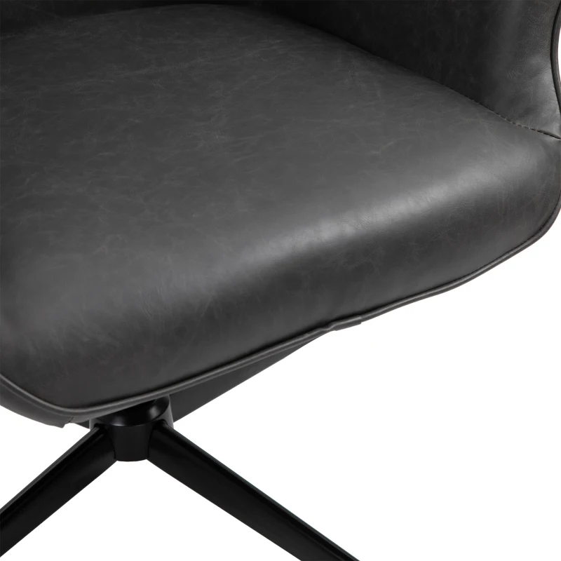 HOMCOM Retro Upholstered Swivel Accent Chair Executive Tufted w/ Metal Base Padding High Back Arms Home Office Comfort Style Seating 74L x 71W x 106H - Black