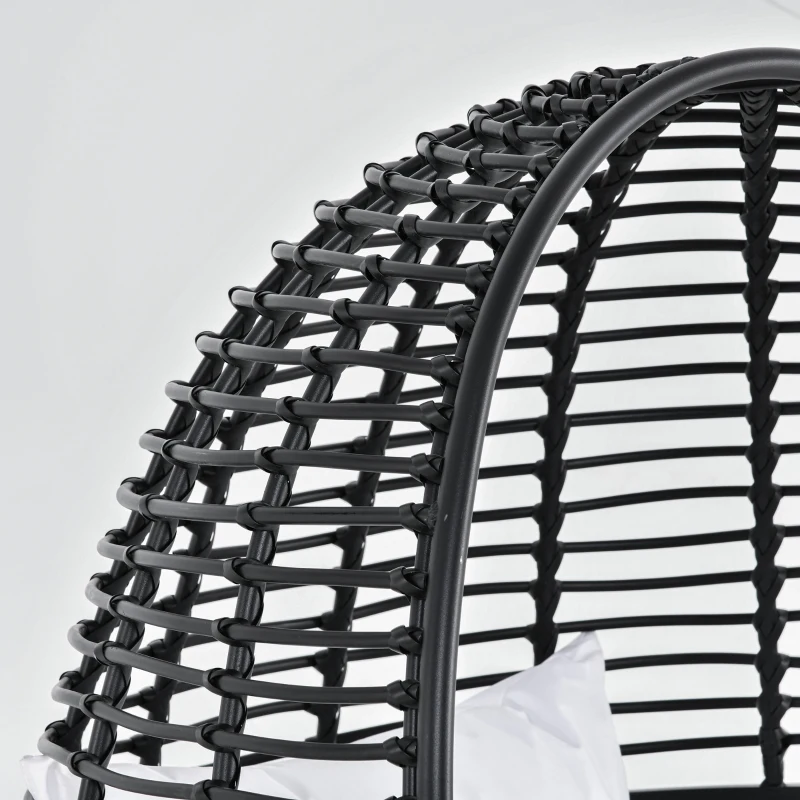 Outsunny 360° Swivel Egg Chair, Garden Rattan Swivel Chair with Thickened Cushion and Pillow, 150 KG Capacity for Indoor Outdoor, Balcony, Patio, Black