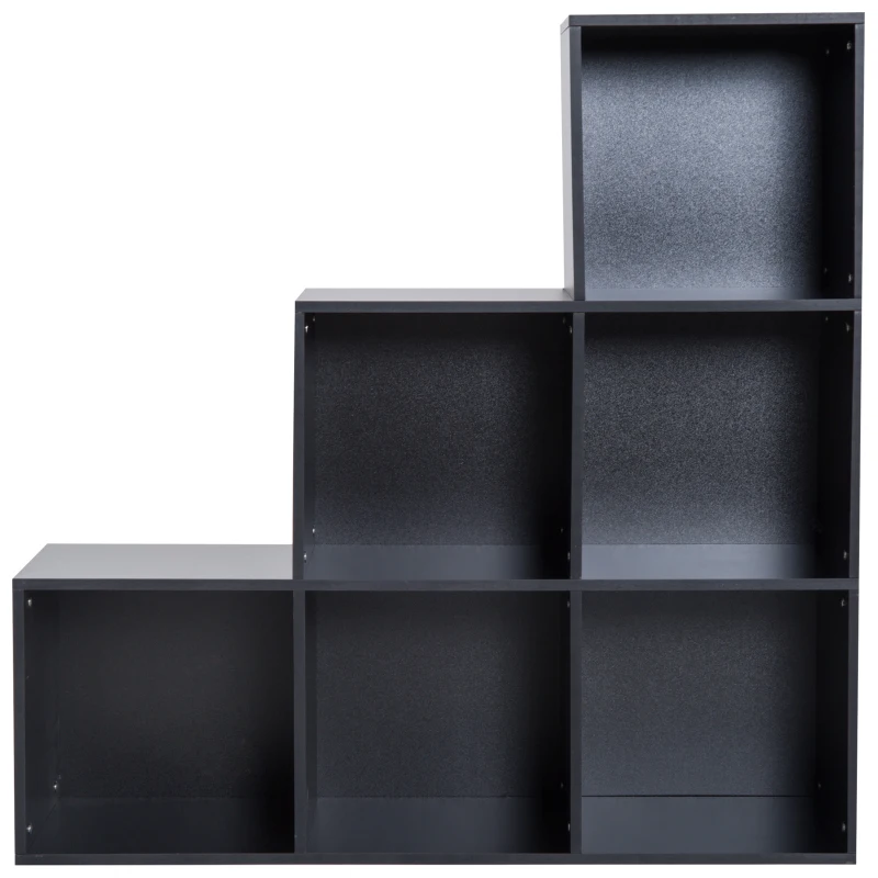 HOMCOM 3-tier Step 6 Cubes Storage Unit Particle Board Cabinet Bookcase Organiser Home Office Shelves Black