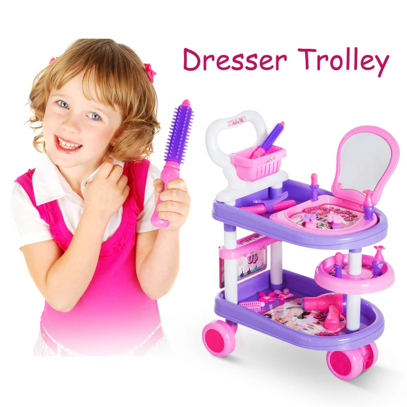 HOMCOM 38 Pcs Kids Pretend Hairdresser Role Play Set-Purple & Pink