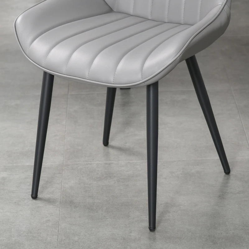 HOMCOM Set Of 2 PU Dining Chairs w/ Cushion Seat Steel Legs Foot Pads Ergonomic Back Home Kitchen Grey