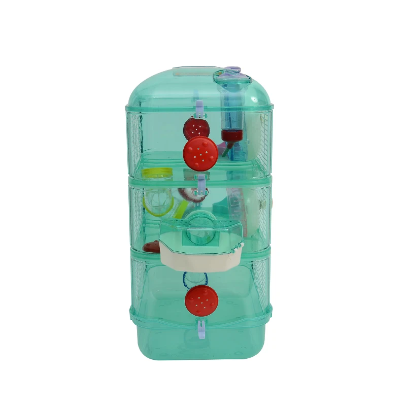 PawHut 3 Storey Hamster Cage Small Pet Animal Cage w/ Exercise Wheel Food Water Bowl Multi Activity Exercise Centre Green