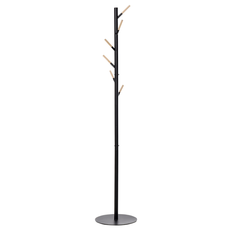 HOMCOM 174cm Free Standing Coat Rack Hat Stand Display Garment Holder Hall Tree Black