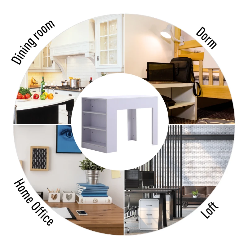 HOMCOM 100cm Multifunctional Table W/ 3-tier Shelf, 100Wx60Dx75H cm-White