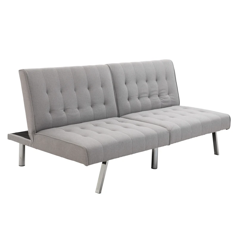 HOMCOM Two Seater Sofa Bed Futon Split Back Recliner W/Wood Frame, 98D x 181W x 79Hcm-Grey