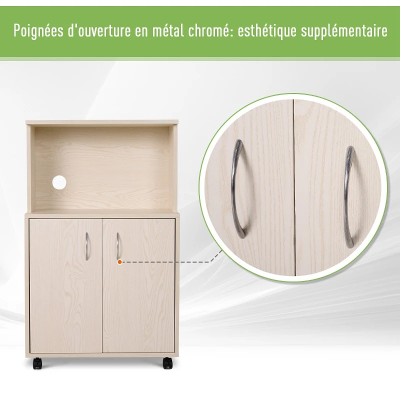 HOMCOM Rolling Kitchen Trolley Microwave Cart 2-Door Cabinet Storage Shelves w/ Wheels, 60.4W x 40.3D x 97Hcm