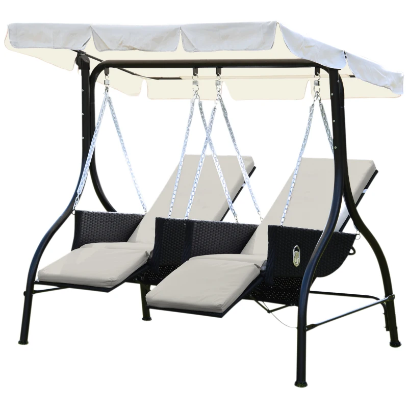 Outsunny 2 Seater Rattan Outdoor Garden Patio Swinging Hammock Furniture Chair Bench Bed Lounger - Black