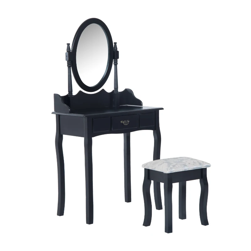 HOMCOM Dressing Table Set W/Mirror and Stool-Black