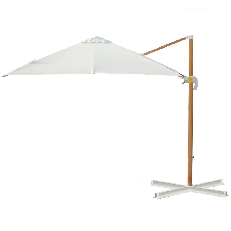 Outsunny 3 x 3(m) Cantilever Roma Parasol Umbrella Hanging Sun Shade Canopy Shelter 360° Rotation Stable Aluminium Pole w/ Cross Base - Cream White