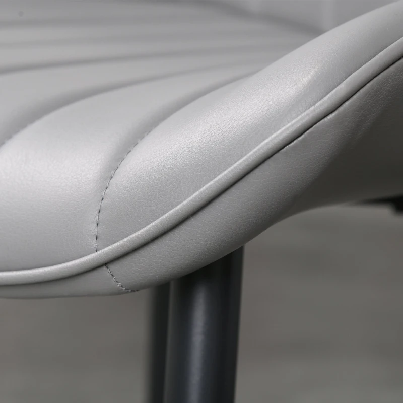 HOMCOM Set Of 2 PU Dining Chairs w/ Cushion Seat Steel Legs Foot Pads Ergonomic Back Home Kitchen Grey