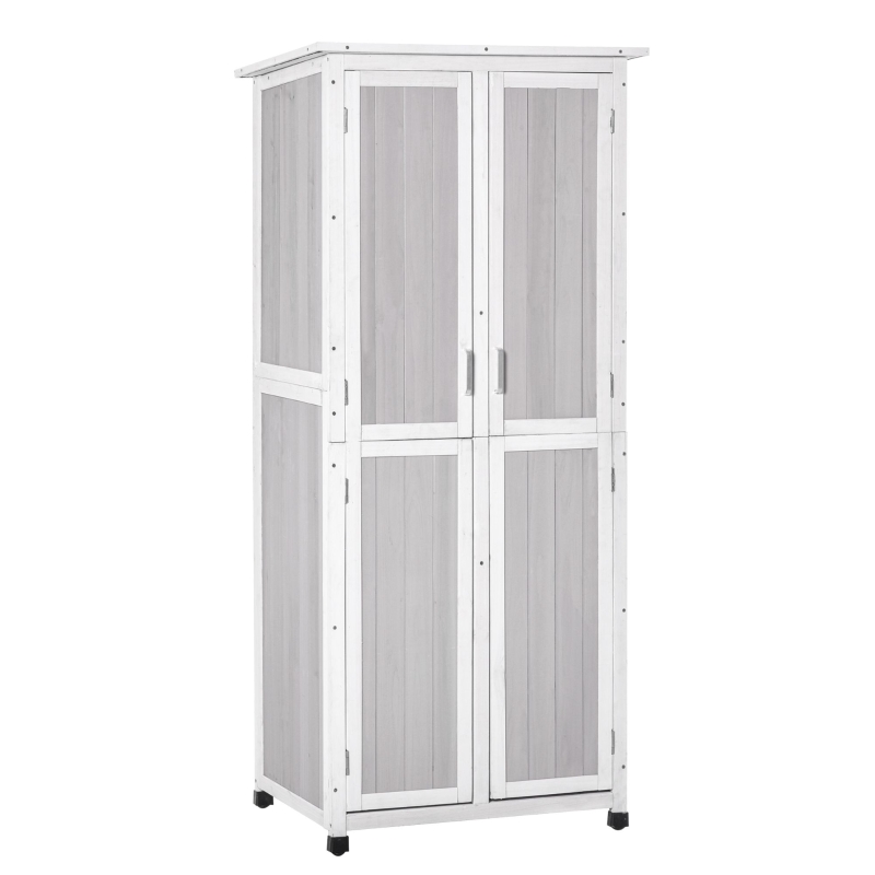 Outsunny Wooden Garden Cabinet 3-Tier Storage Shed Double-door Organizer w/ Hook Foot Pad