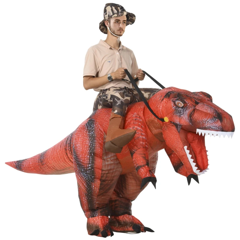 HOMCOM Polyester LED-Lit Inflatable T-Rex Costume Red