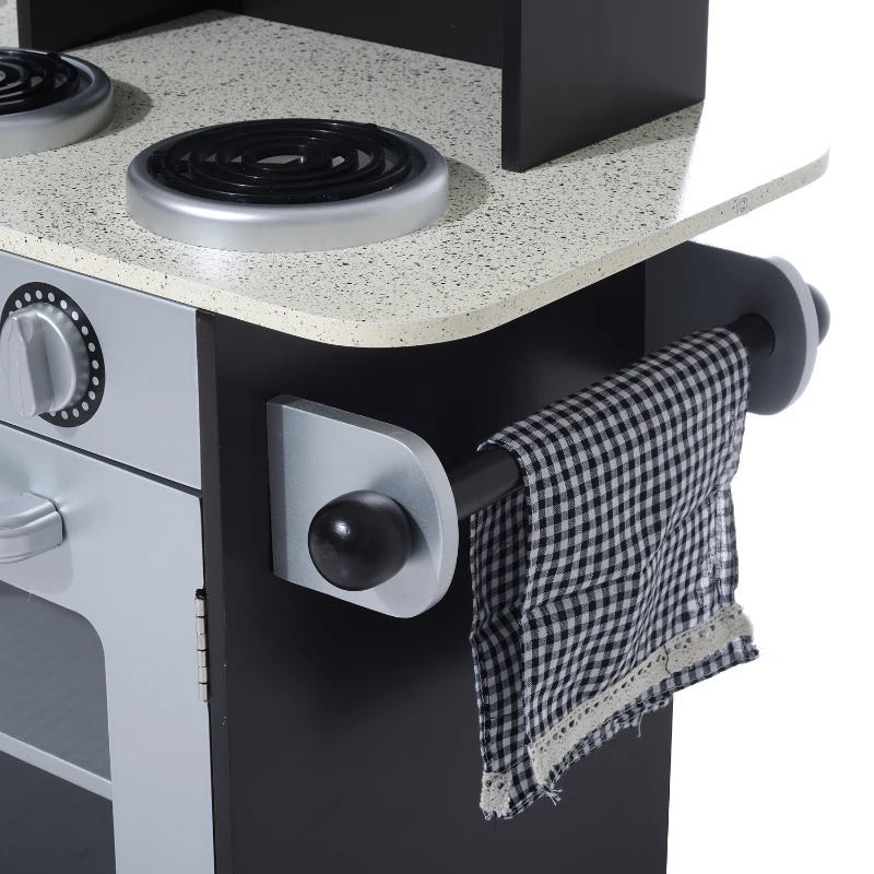 HOMCOM Kids MDF Pretend Play Minatare Kitchen Silver/Black