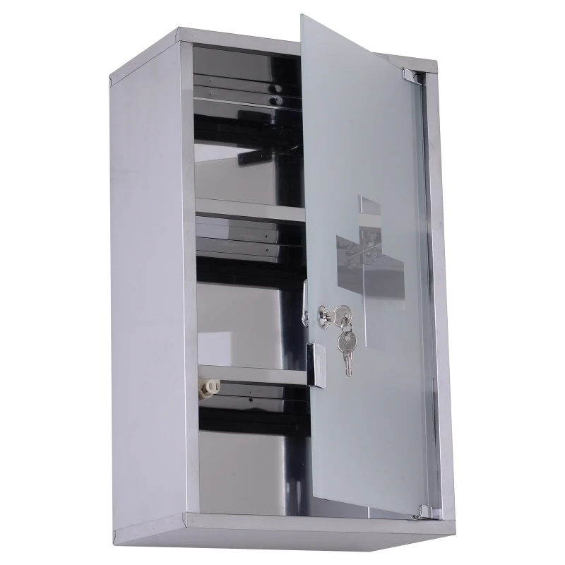 HOMCOM Stainless Steel Wall Mounted 4-Tier Medicine Cabinet Silver