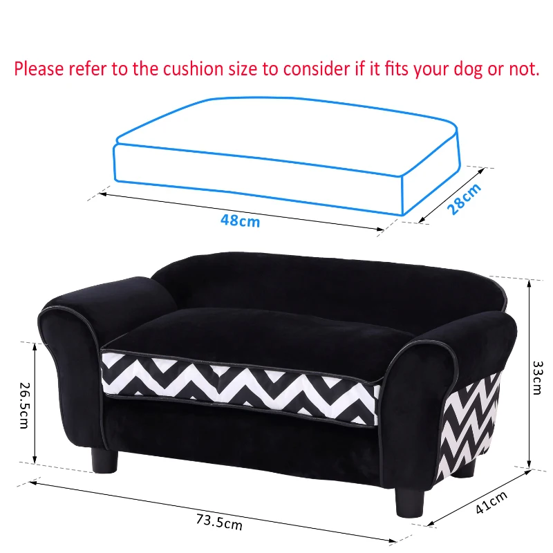PawHut Dog Sofa Bed for XS-Sized Dogs, Cat Sofa with Soft Cushion, Pet Chair Lounge with Washable Cover, Removable Legs, Wooden Frame - Black