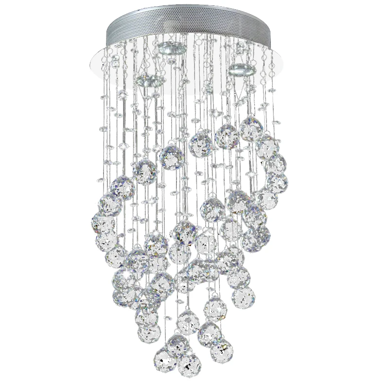 HOMCOM Spiral Crystal Lamp Flush Mount Chandelier Ceiling Pendant Fixture for  Living Room - Silver