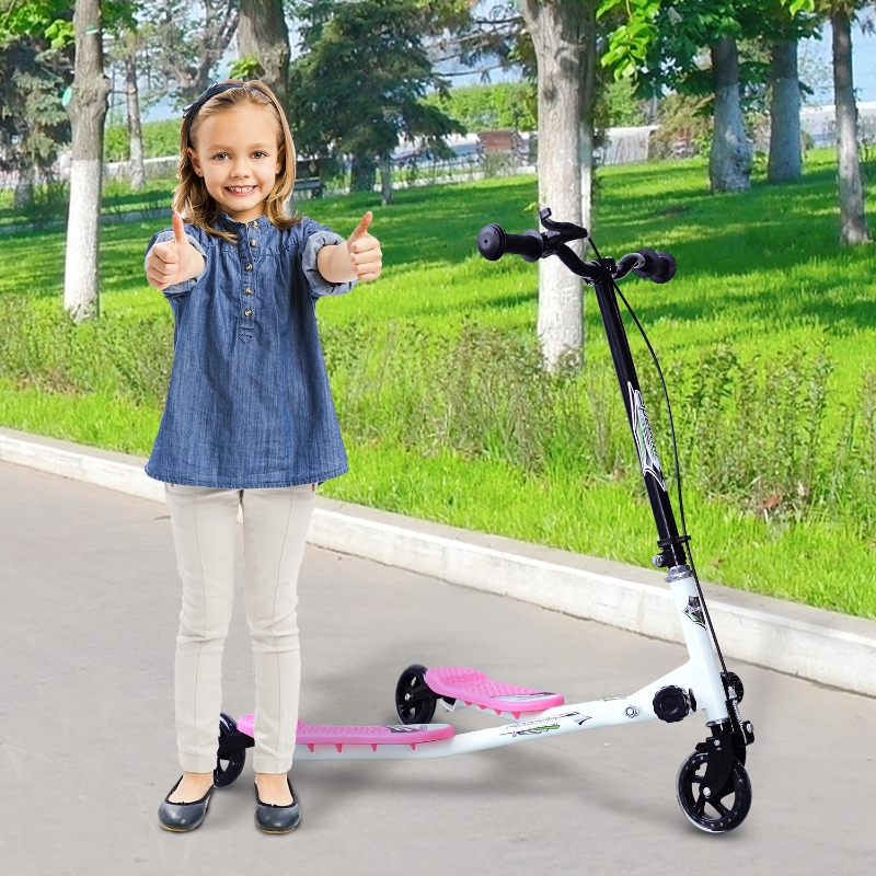 HOMCOM Kids 3 Wheels Foldable Scooter-Pink/White