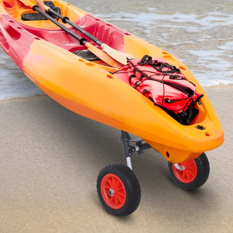 Outsunny Aluminium Frame Kayak Transport Trolley w/ 2 Red Wheels