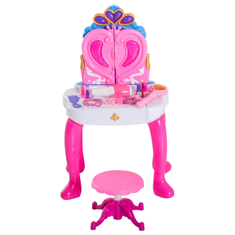 HOMCOM Kids Piano Dressing Table W/Stool Set-Pink/Blue