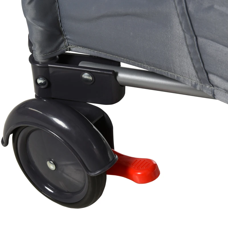 HOMCOM Portable Baby Infant Travel Cot Bassinet and Changing Top Metal Frame Mesh Panel Storage Pocket Locking Wheels 0-3 Yrs Grey