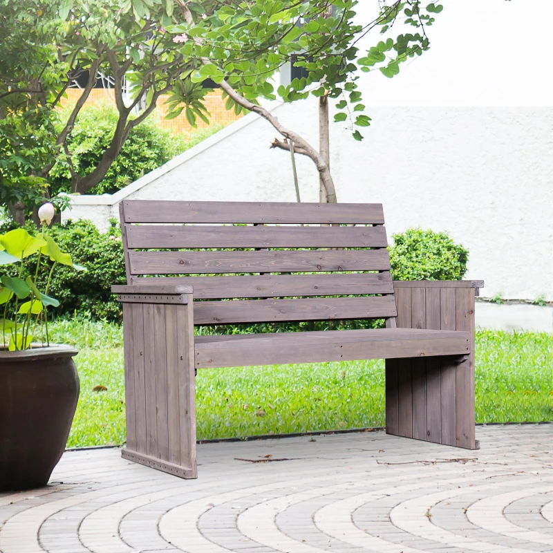 Outsunny 2-Seater Garden Double Bench Solid Fir Wood Outdoor Armrest Chair High Back Loveseat