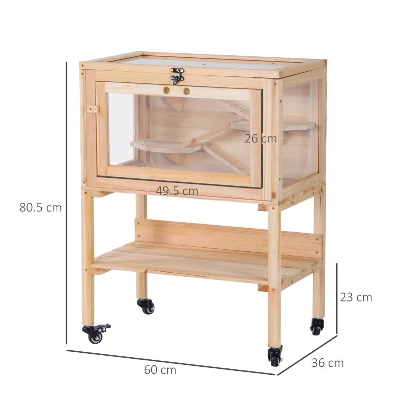PawHut Wooden Hamster Cage Mouse Rodent Small Animals Hutch Exercise Removeable Play House for Indoor Outdoor Use  60x36x80.5cm