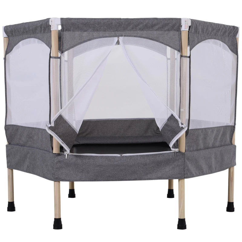 HOMCOM Kids 50-inch Outdoor Trampoline w/ Safety Enclosure Net and Spring Pad Grey