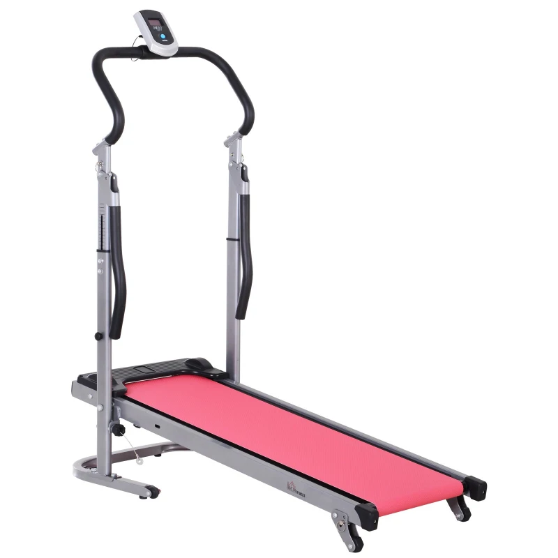 HOMCOM Multi-function Folding Manual Walking Treadmill  Machine & Sit-up Equipment Fitness Exercise Trainer Slope Height Adjustment with Handle - Rose Red