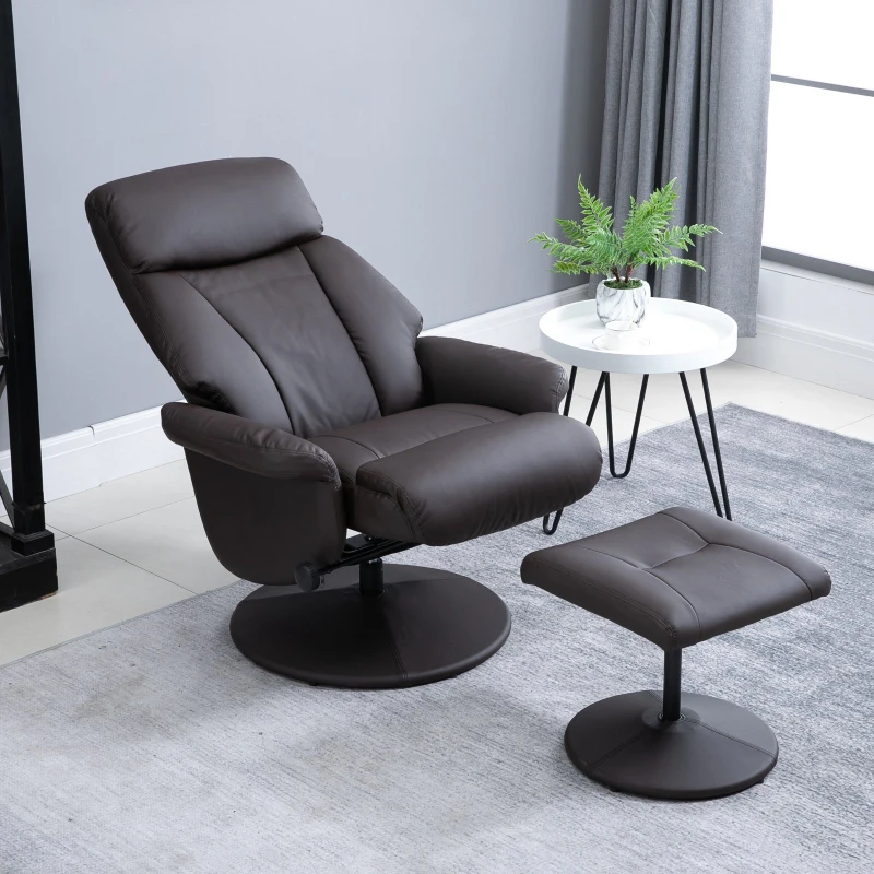 HOMCOM Executive Recliner Chair high back Leather Seat with Footrest Stool Brown